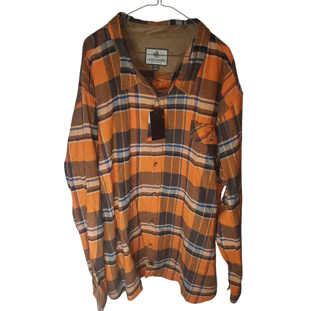 Legendary Whitetails Buck Camp Flannel Shirt Mens 5XL Orange Blue Plaid NWT